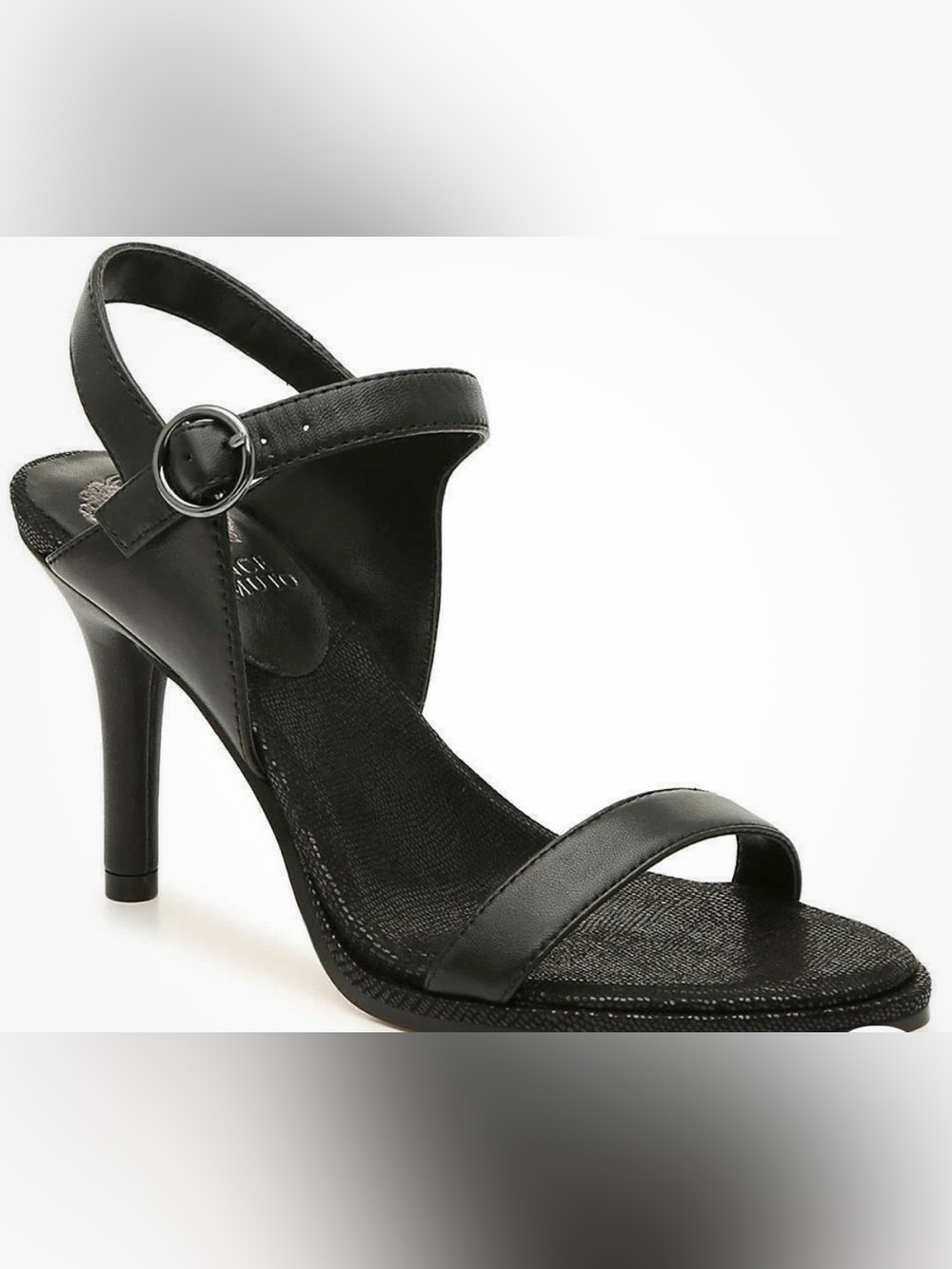 Vince Camuto Black Leather Open-Toe Slingback Heel with Buckle